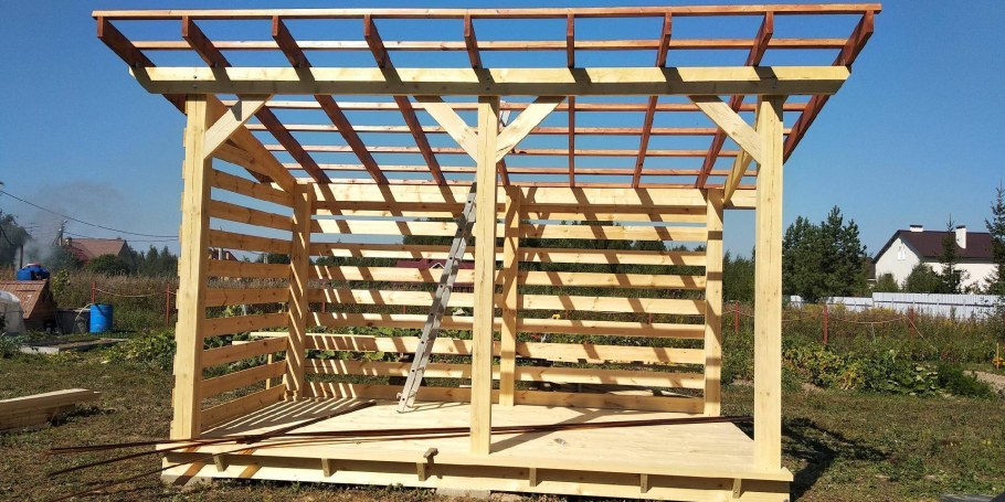 Односкатный навес балки 150*50