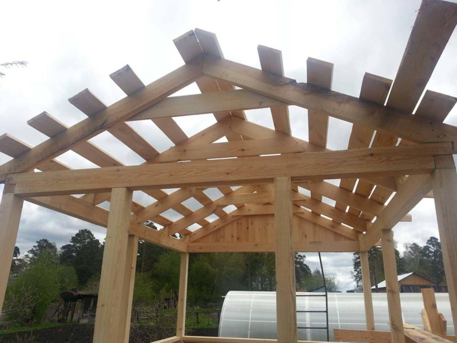 Стропильная система двухскатной крыши беседки