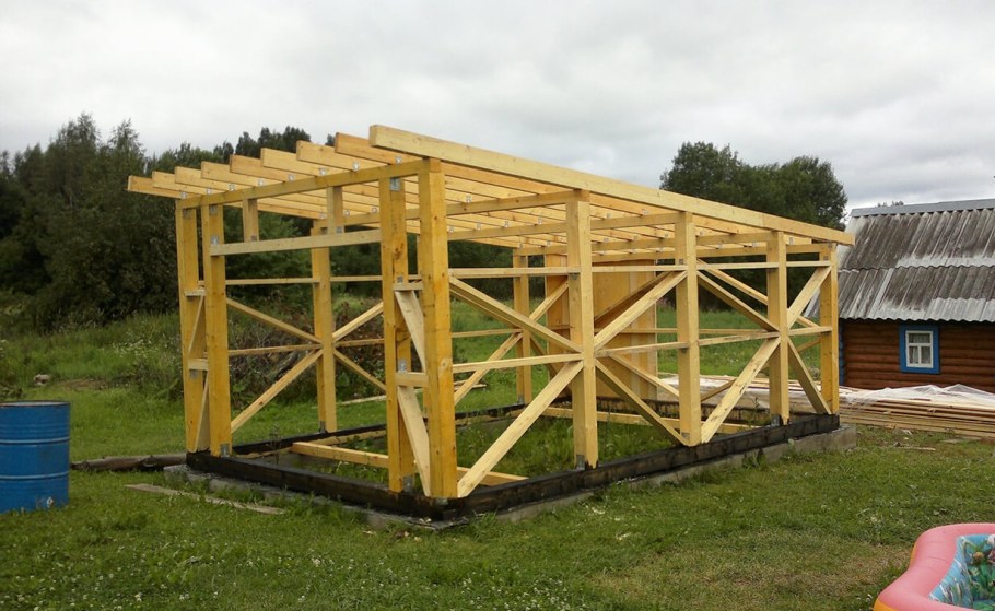 Каркасный гараж с односкатной крышей