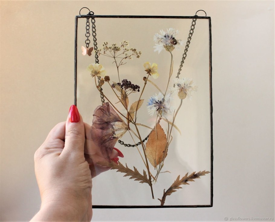 Сухоцветы в рамке на стену