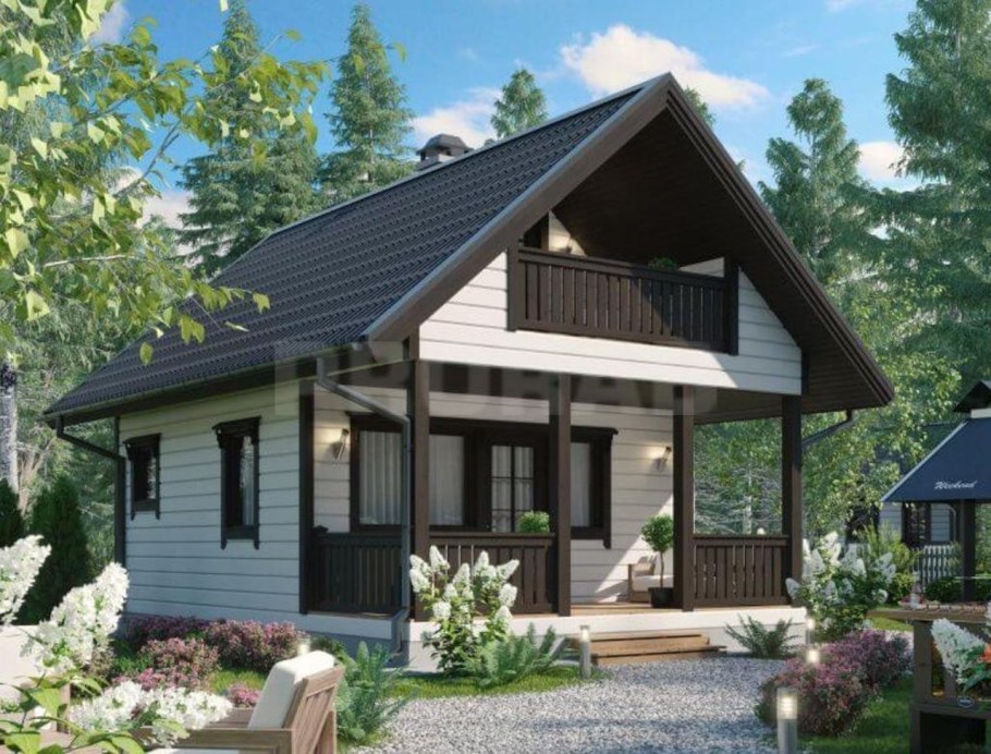 Дом с балконом и террасой