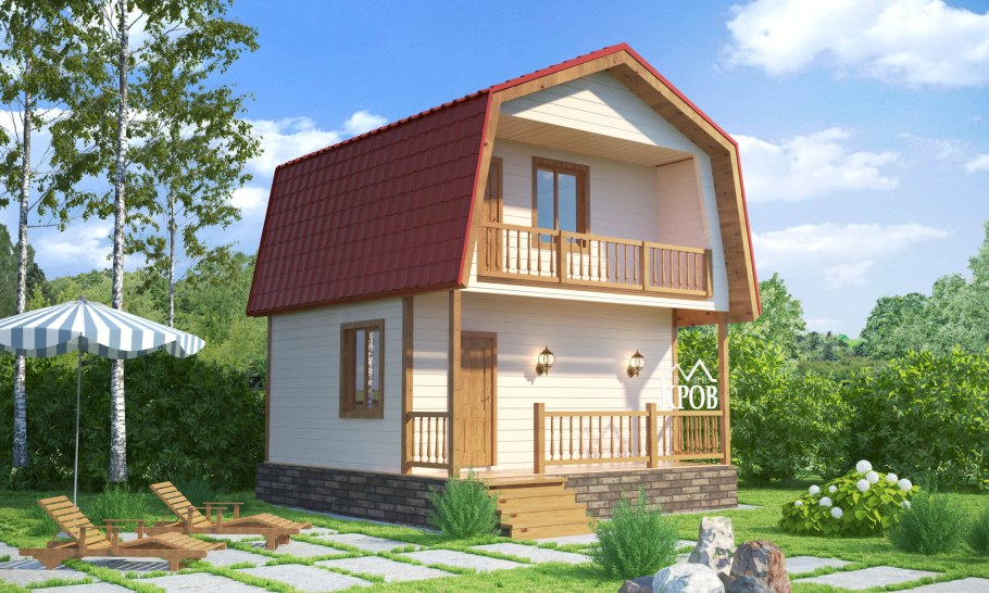 Каркасная баня 6х6 с террасой