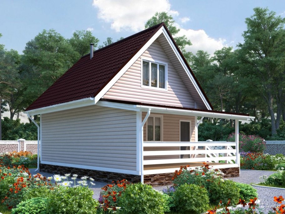 Дачный домик с мансардой и верандой