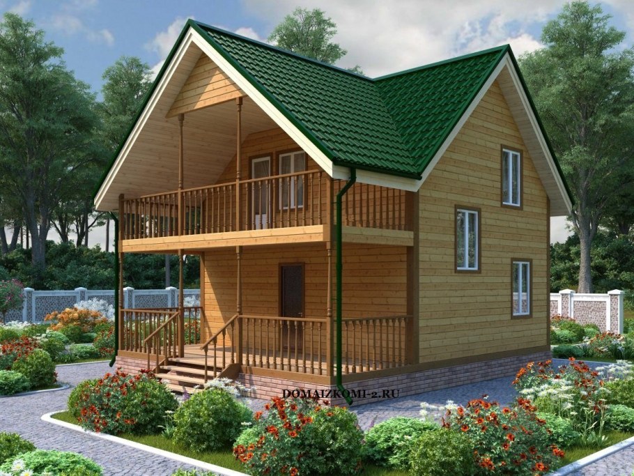 Баня с мансардой и террасой 8на9