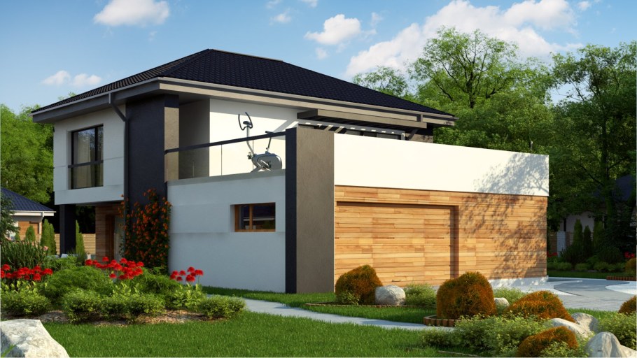 Дом с террасой на крыше гаража