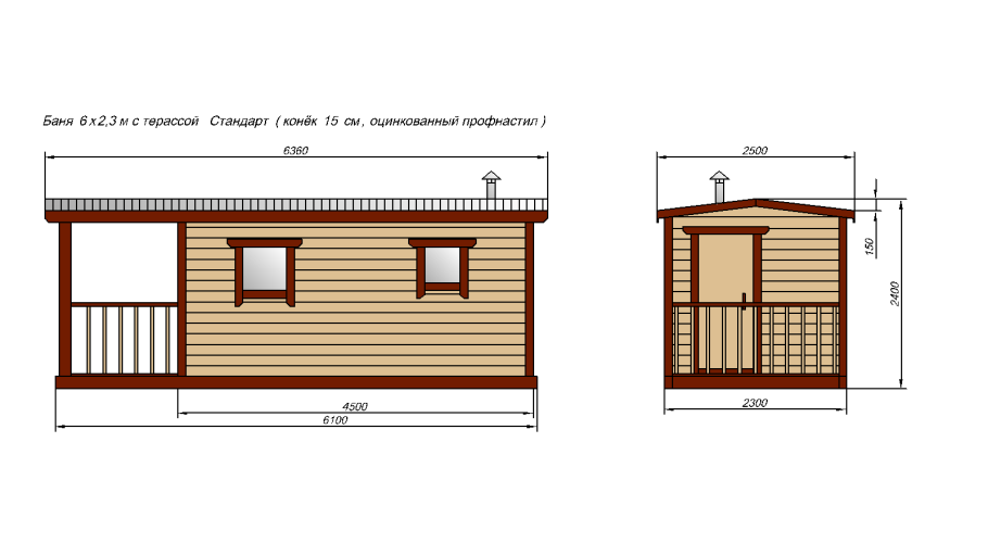 Баня вагончик планировка 6х2,3