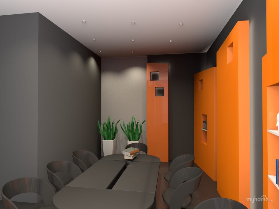 Оранжевые стены в офисе