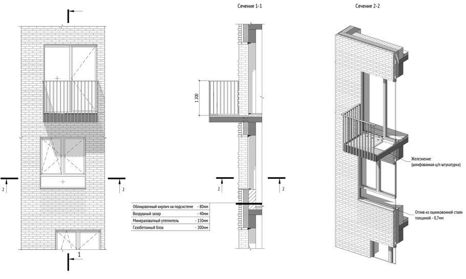 Чертеж фасадов с сечениями