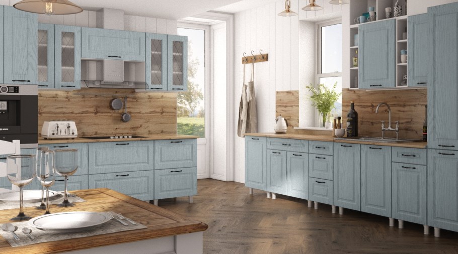 Скандинавские кухни серый фасад снизу белый верх Роял Вуд