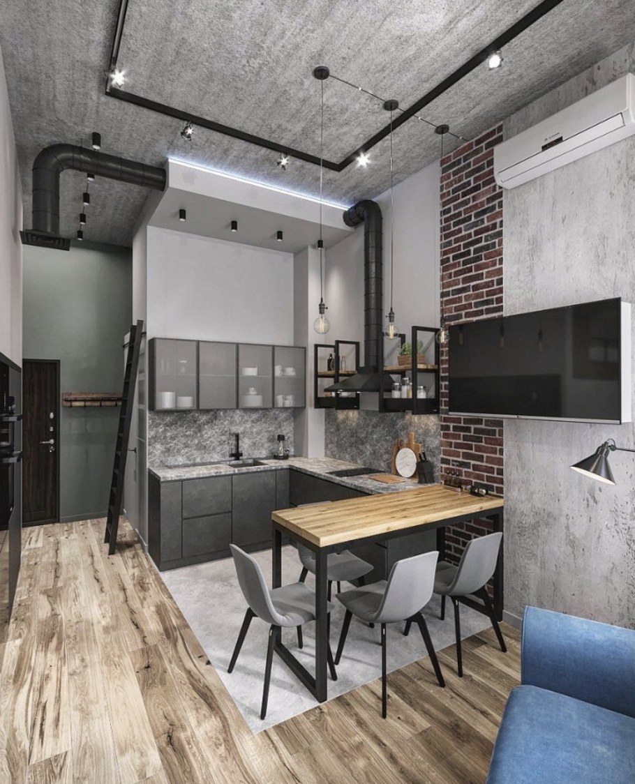 Кухня в лофт студии 20 кв.м