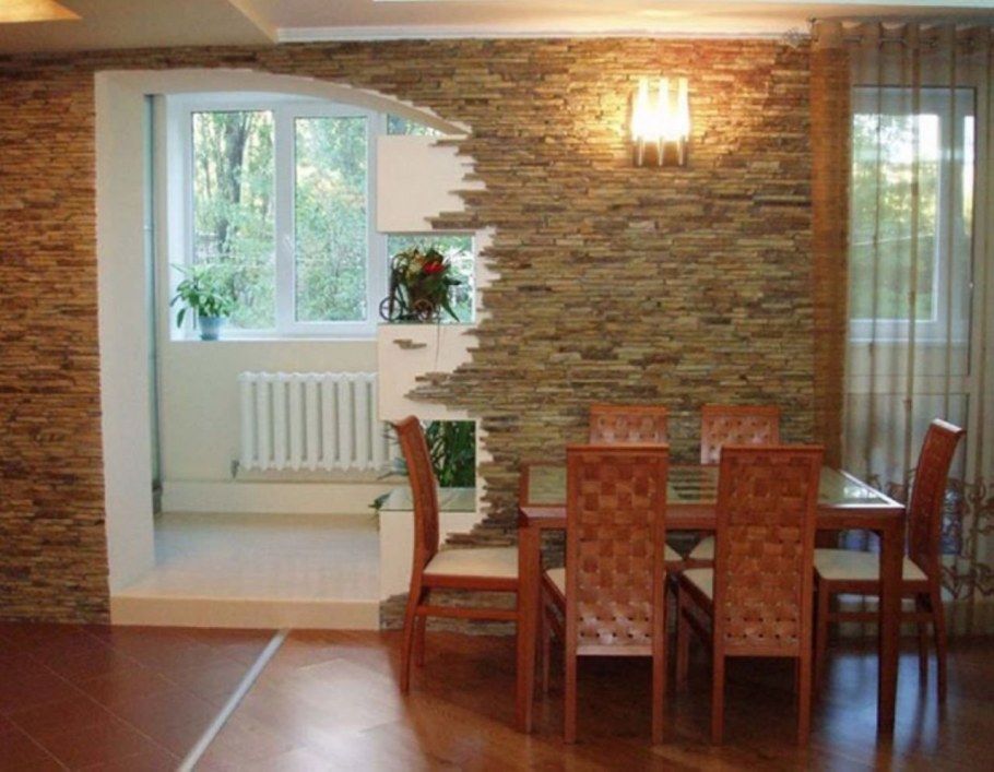 Отделка кухни в частном доме камнем