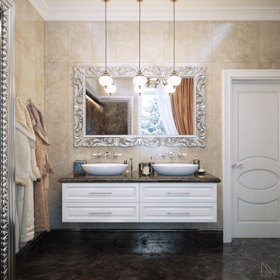 Ванная с двумя раковинами Неоклассика
