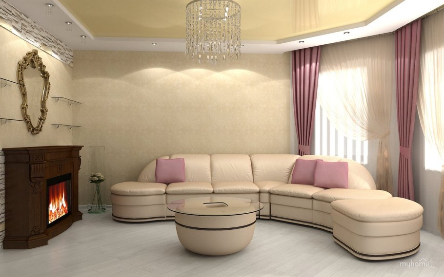 Гостиная в светлых тонах в хрущевке