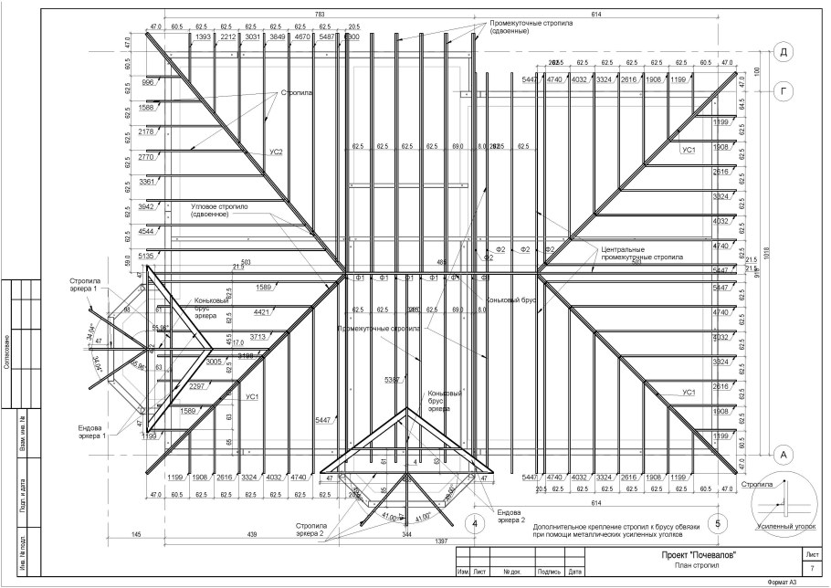 План стропил вальмовой крыши чертеж