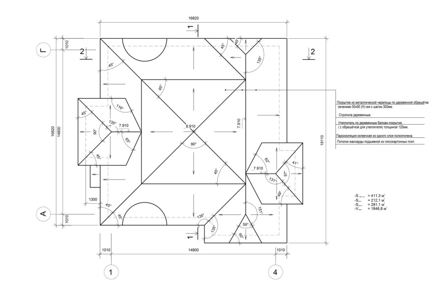 План скатной кровли чертеж