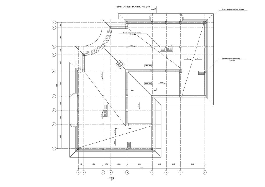 План кровли скатной крыши чертеж