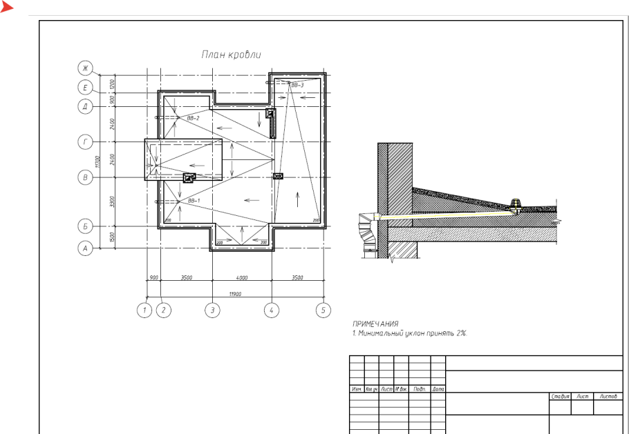План скатной кровли чертеж