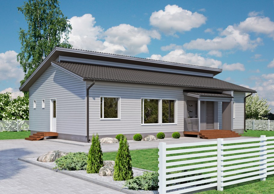 Загородный дом с односкатной крышей