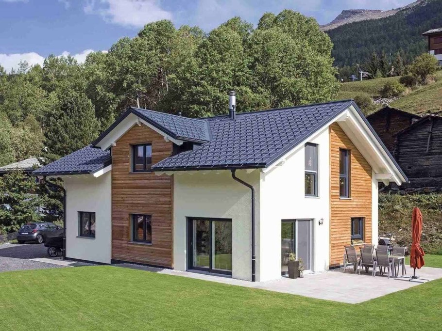 Разноуровневая двускатная крыша