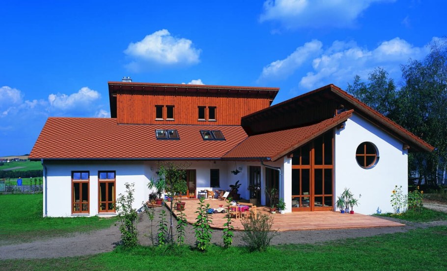 Разноуровневая двухскатная крыша