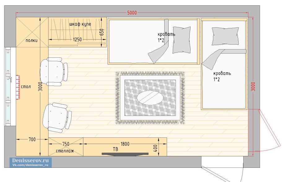 План расстановки мебели в гостиной