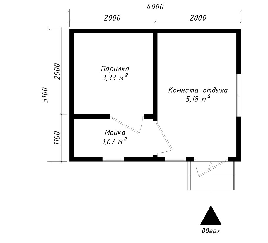 Планировка бани из бруса 3х4