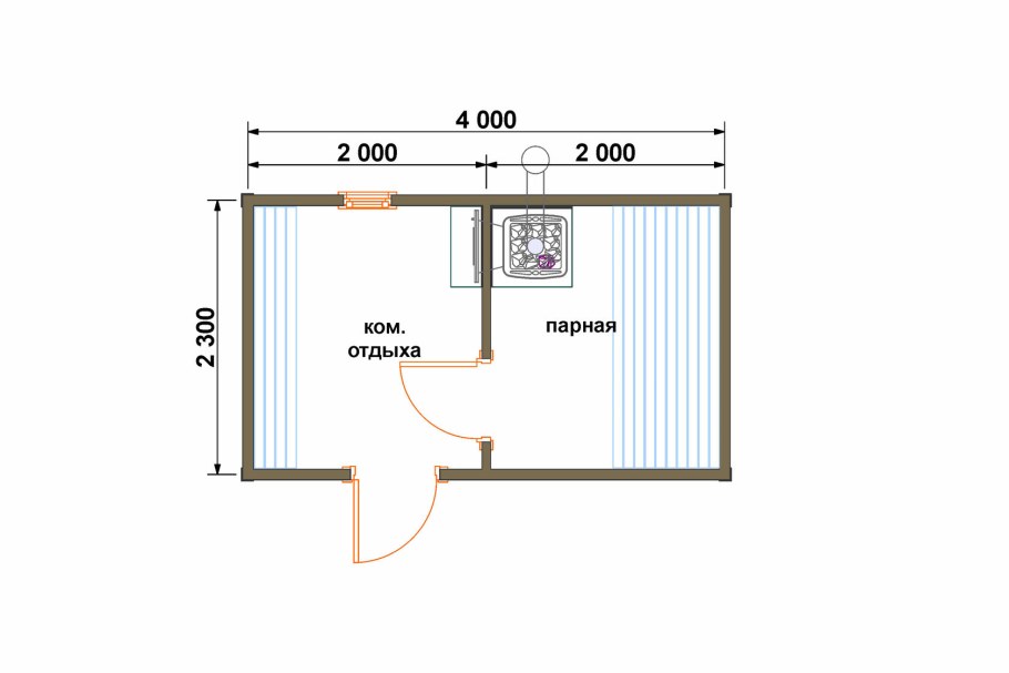 Мобильная баня 4х2.3 планировка