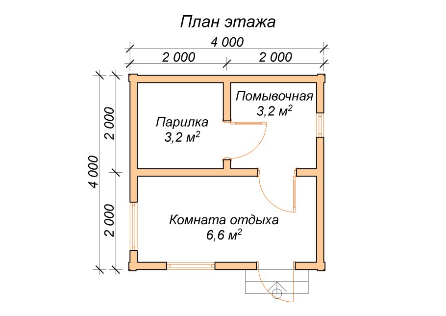 Баня 4 на 4 планировка из бруса