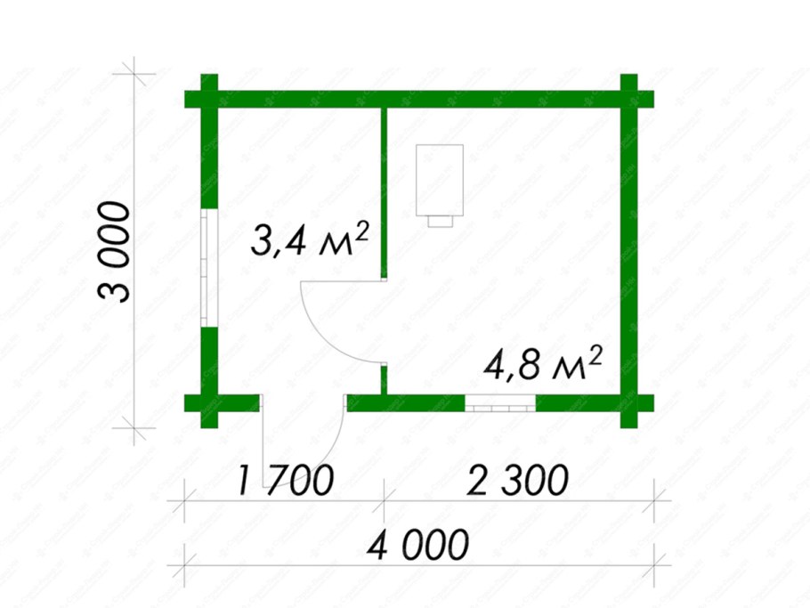 Чертеж каркасной бани 3х4