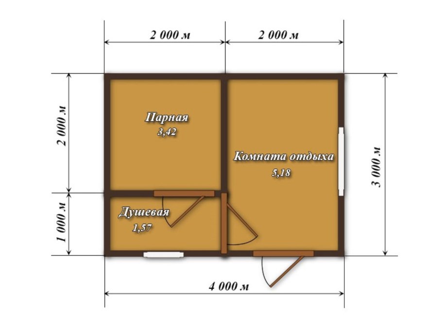 Планировка бани 3х4