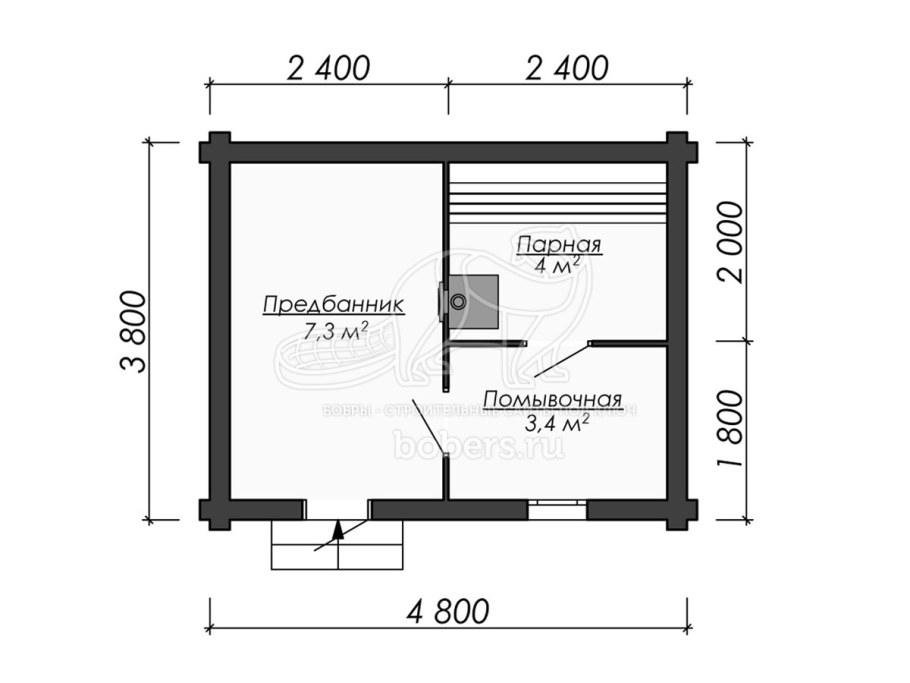 Баня 4х4 планировка из бревна