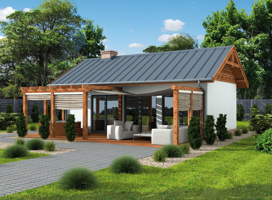 Одноэтажный дом из клееного бруса с террасой