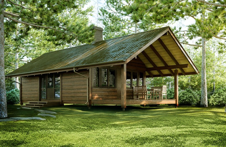 Баня с двухскатной крышей и террасой