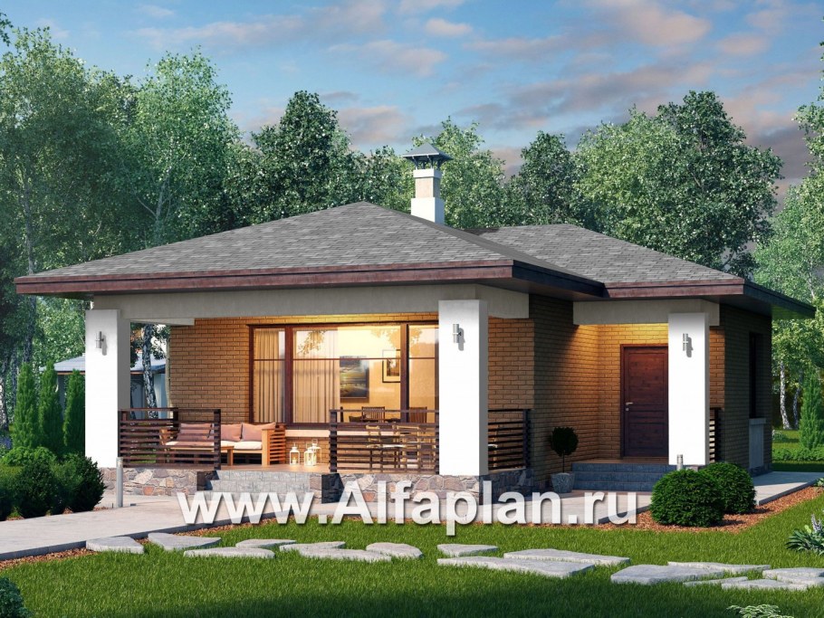 Деревянный дом одноэтажный с террасой 100кв