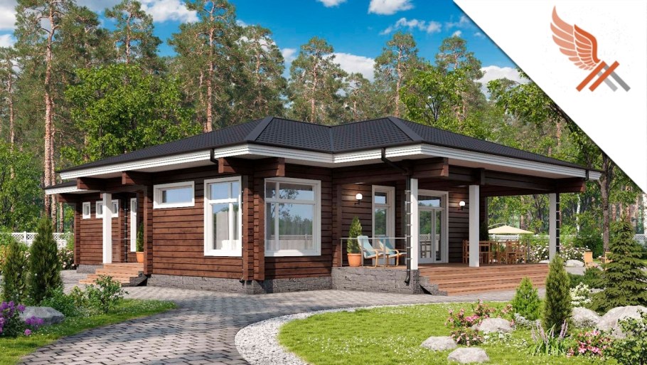 Финский дом баня с односкатной крышей