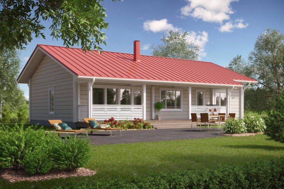 Одноэтажный дом с верандой и террасой