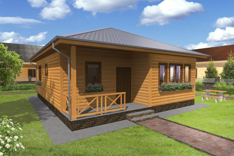 Одноэтажный домик с верандой
