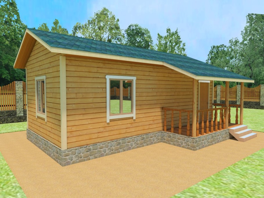 Деревянный дом одноэтажный с террасой 100кв