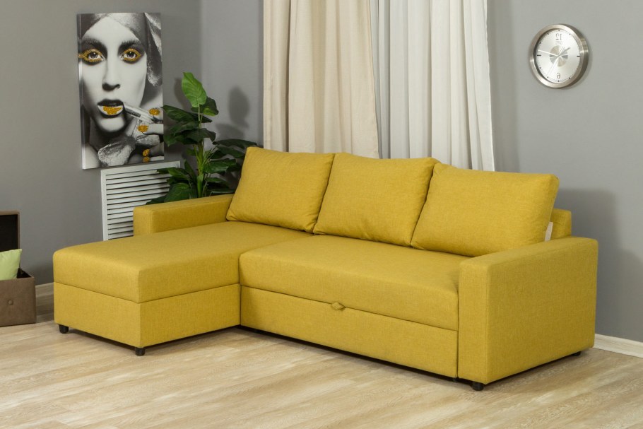 Горчичный угловой диван
