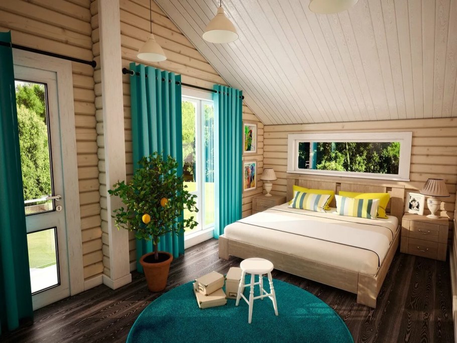 Крашеная вагонка в спальне