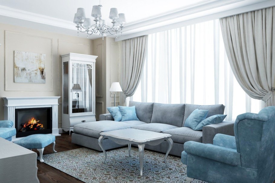 Гостиная в серо голубых тонах