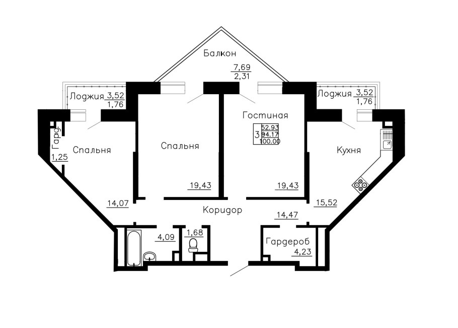 Секционный Тип многоэтажного жилого дома