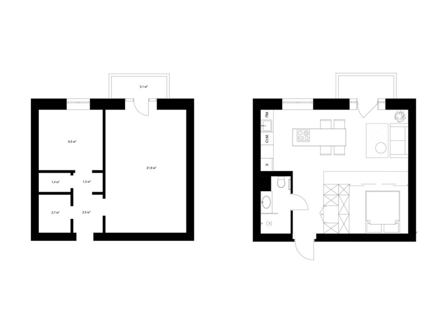 Перепланировка однушки 40кв