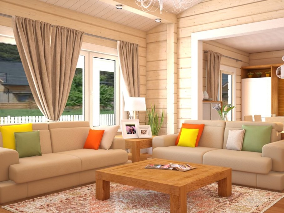 Интерьер дачной гостиной