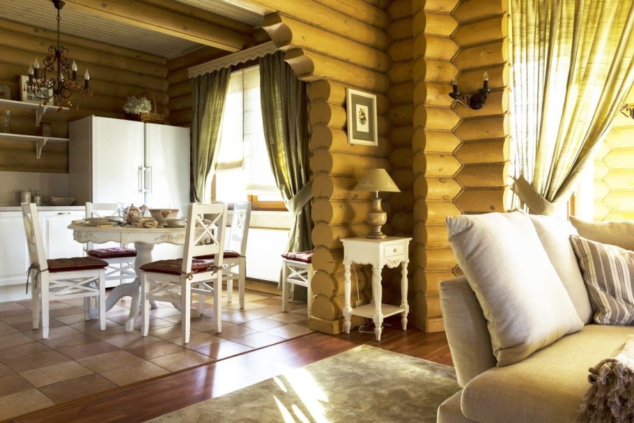 Кухни в стиле Прованс в срубовом доме