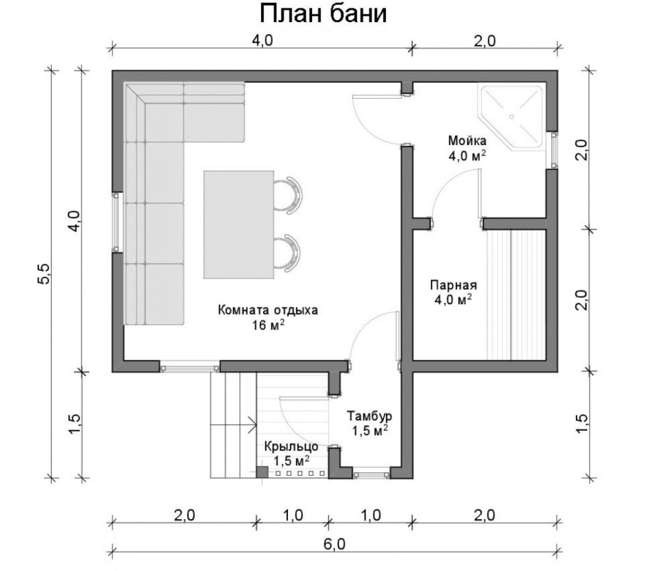 План бани 4х6 мойка и парилка