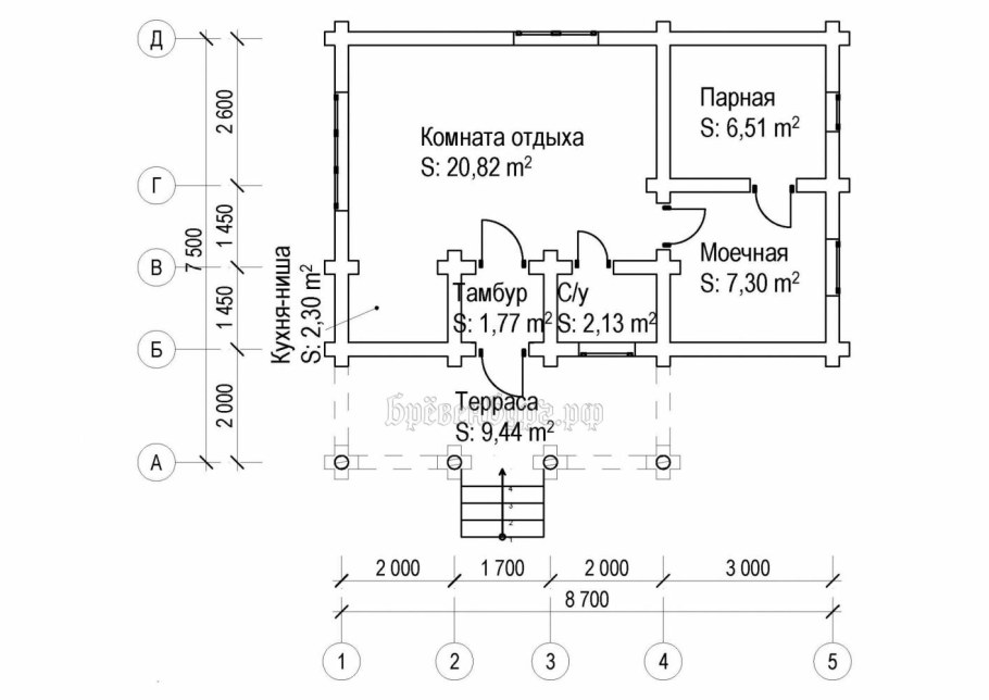 Проект бани 4х8 из бруса