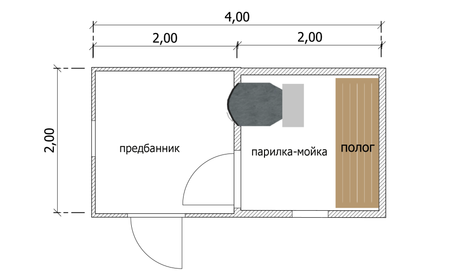 Баня 4×4 мойка совмещенная с парной
