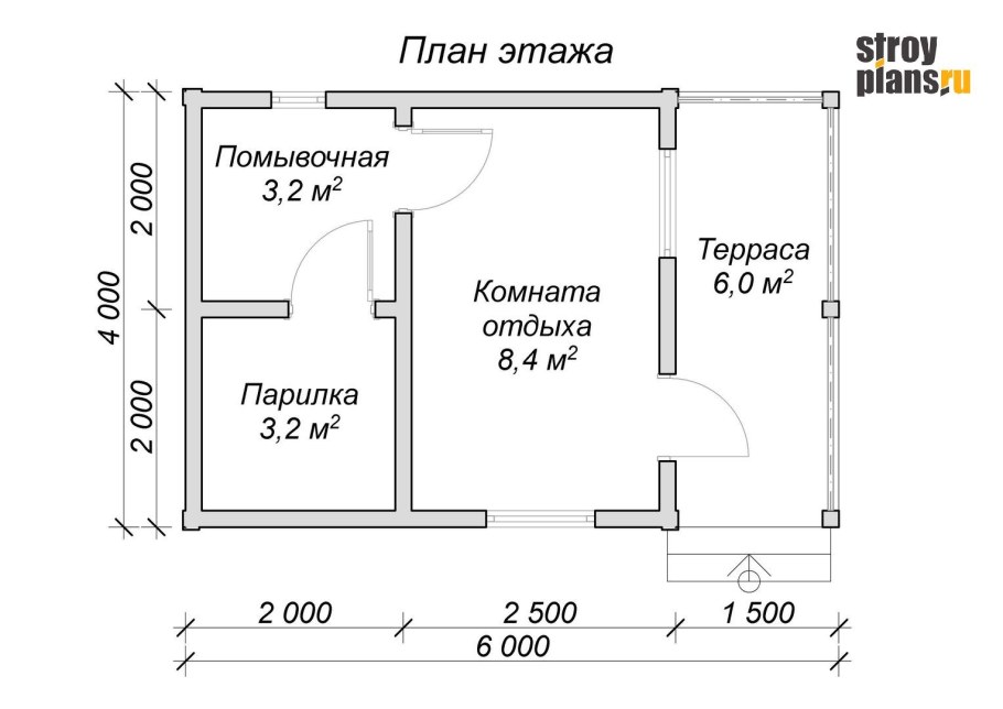 Баня 4 на 6 планировка с террасой