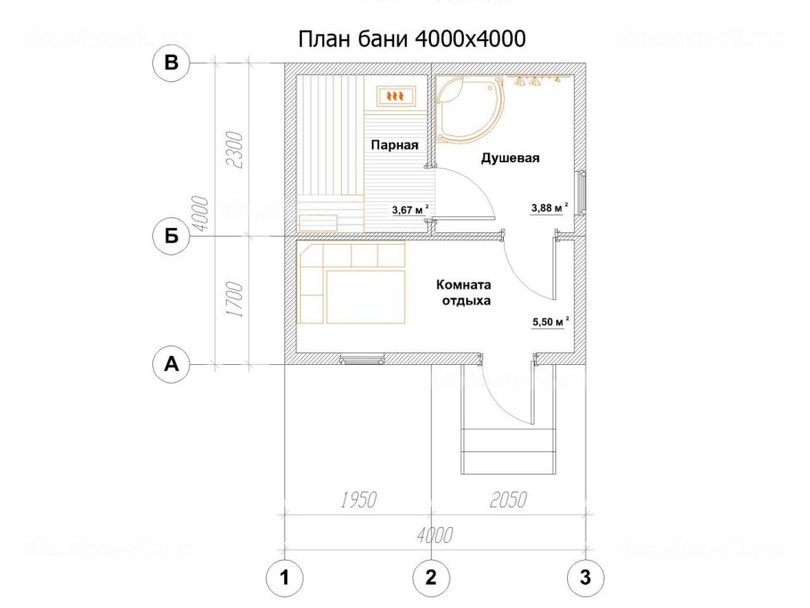 Размеры бани с комнатой отдыха с парилкой и мойкой